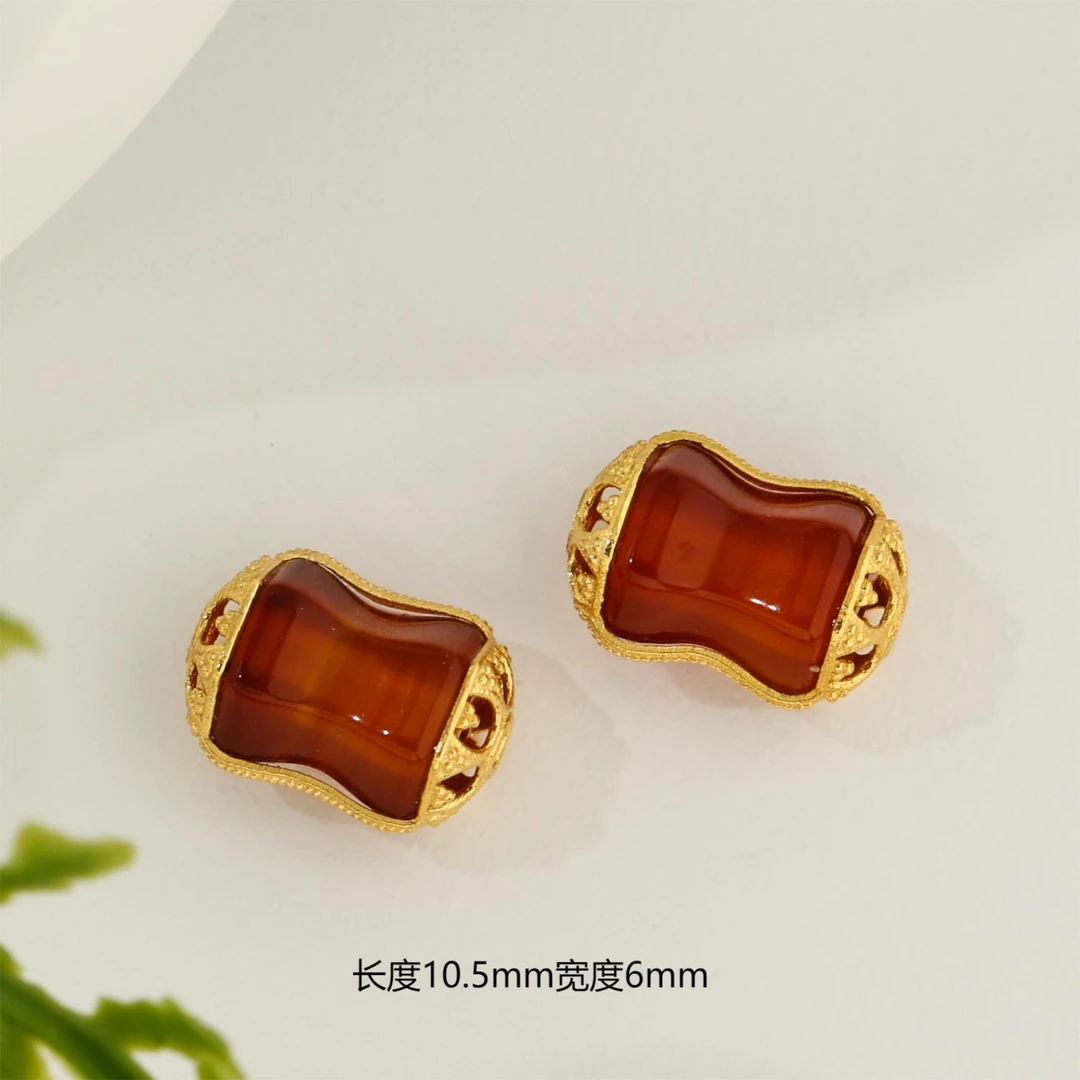 【金豆】18K金豪镶小蛮腰鼓珠隔珠DIY配件手串项链红玛瑙配饰配件