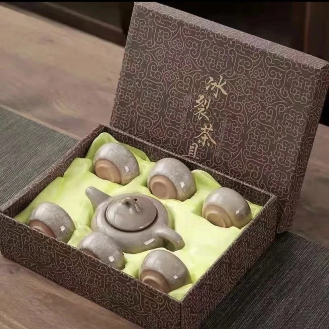 冰裂遇水无痕遇水化冰一壶六杯茶壶创意陶瓷盒装精美手工茶具A99