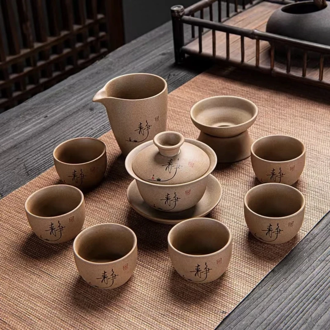 粗陶宁静款家用创意陶瓷手工茶具三才简约纯手工中式防烫A29
