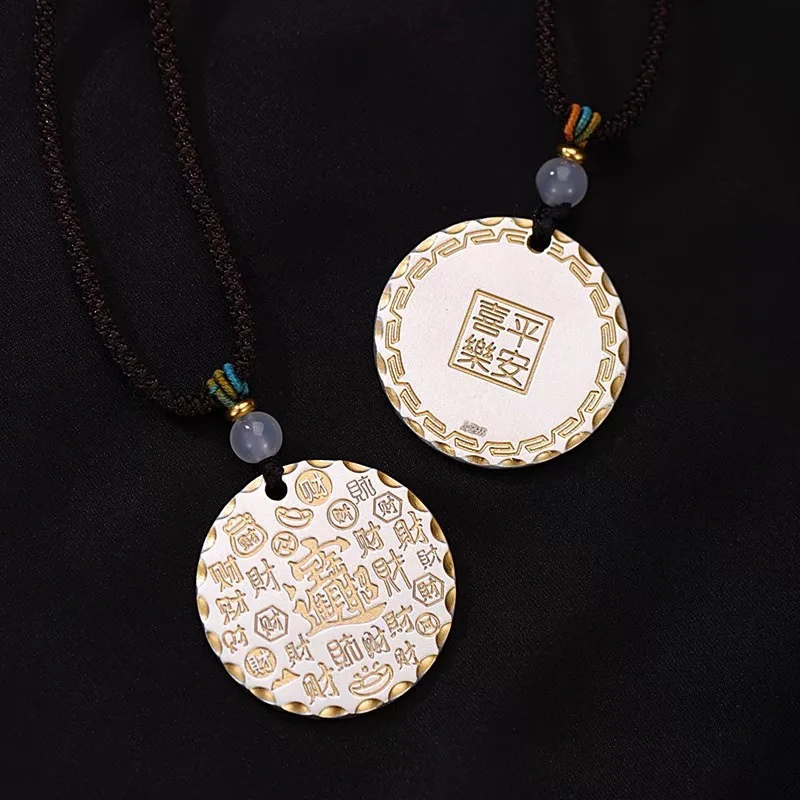 吊坠足银 足银999实心吉言描金吊坠