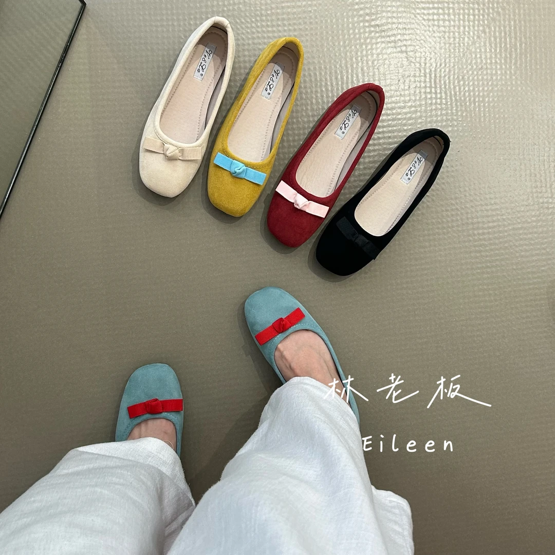 春夏新款浅口蝴蝶结配色软底软面小单鞋