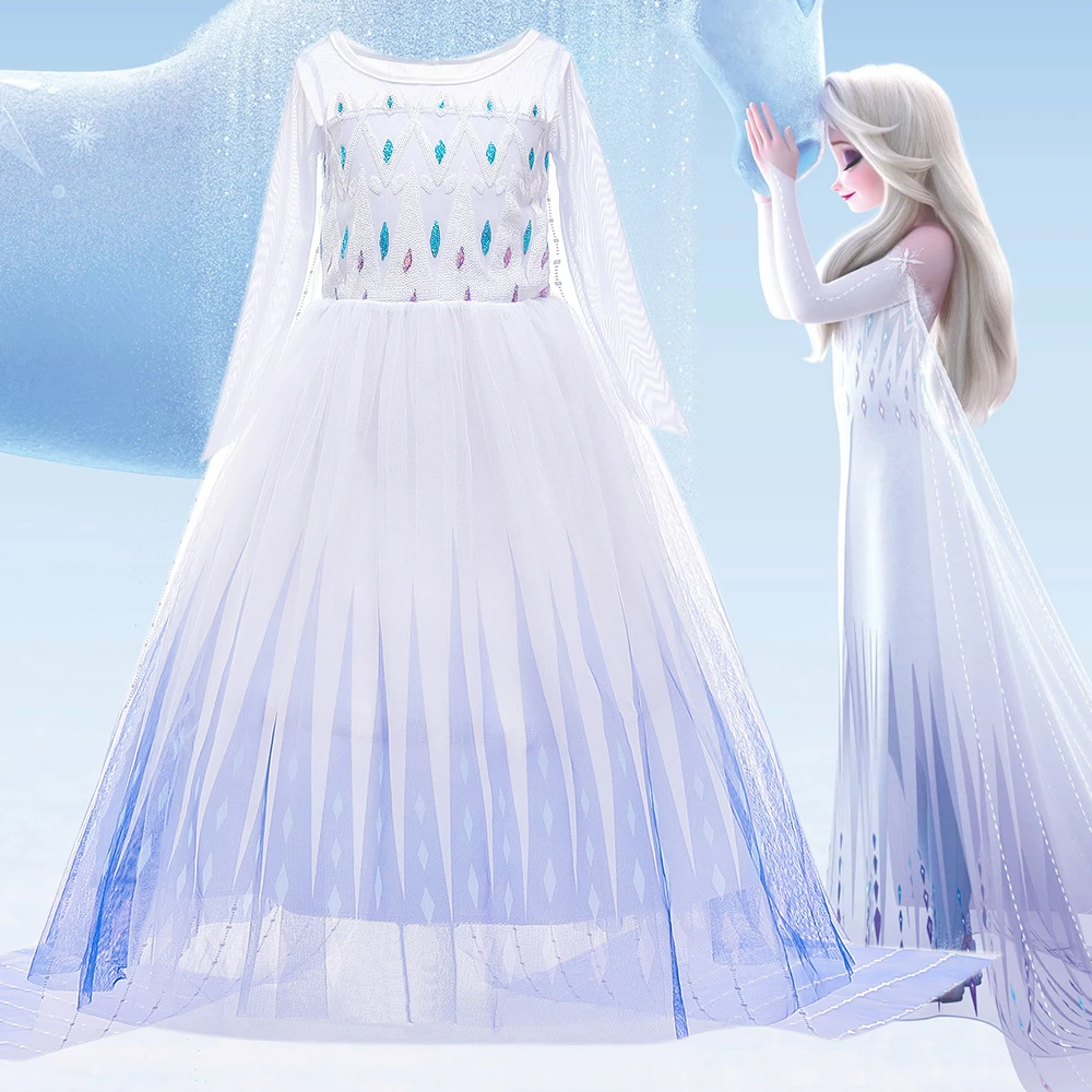 爱莎公主裙冰雪奇缘2女童艾莎连衣裙春秋儿童裙子衣服爱沙服装女