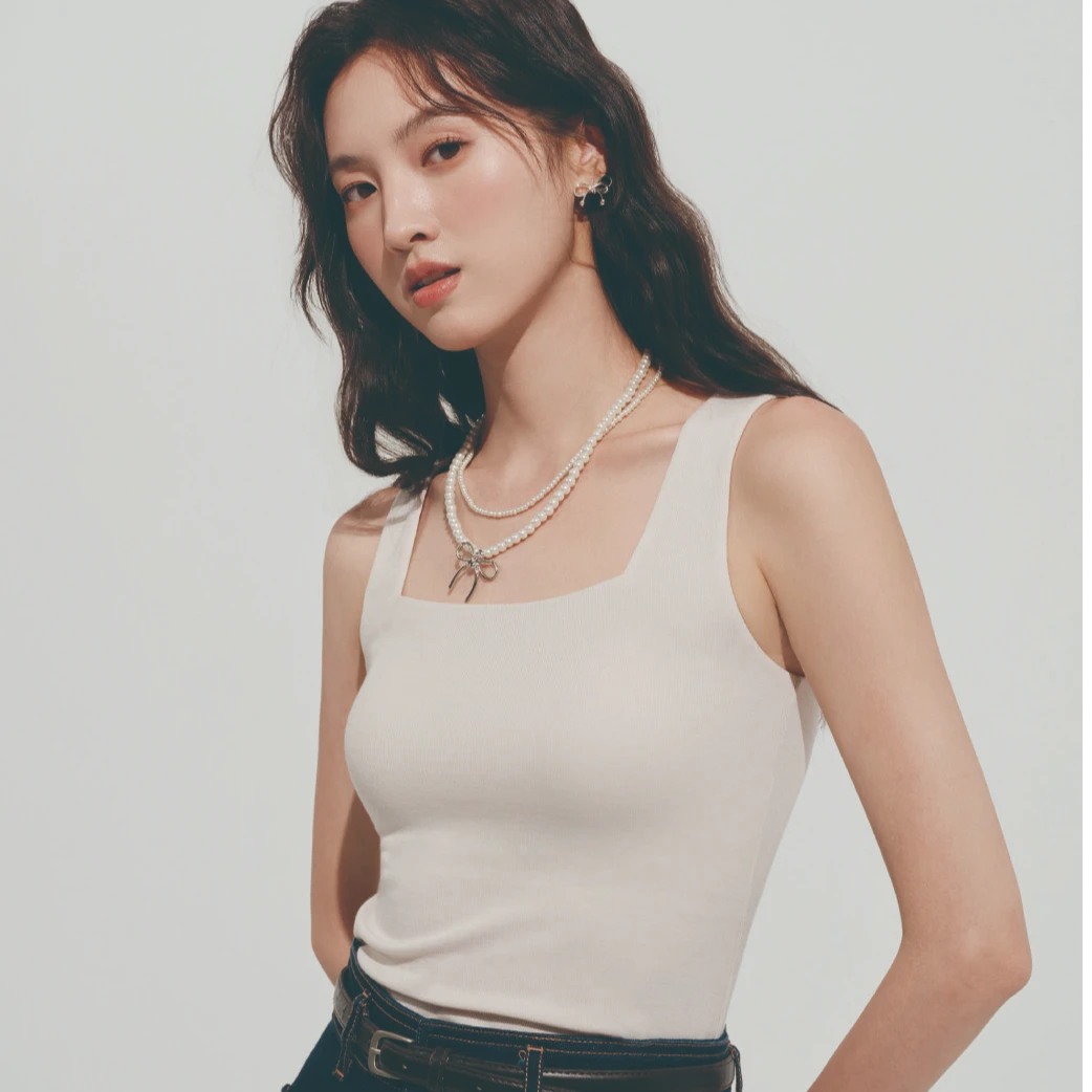 【椰油暖肤】绵羊毛带杯方领背心显瘦美背无袖美雅碧莫代尔52106