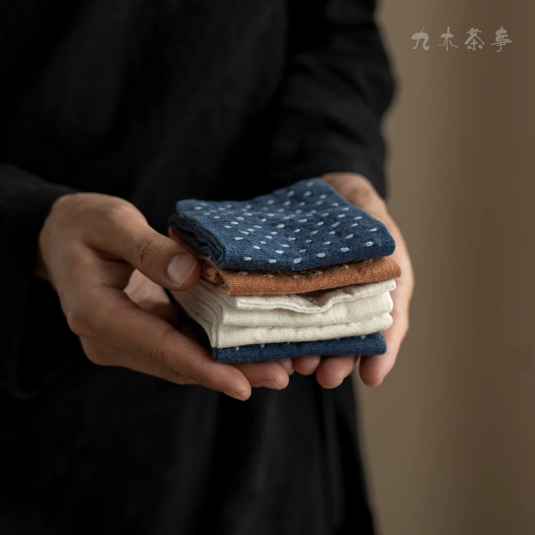 九木丨棉麻刺子绣茶巾复古手织可养三折老布洁方养壶巾壶垫茶桌布