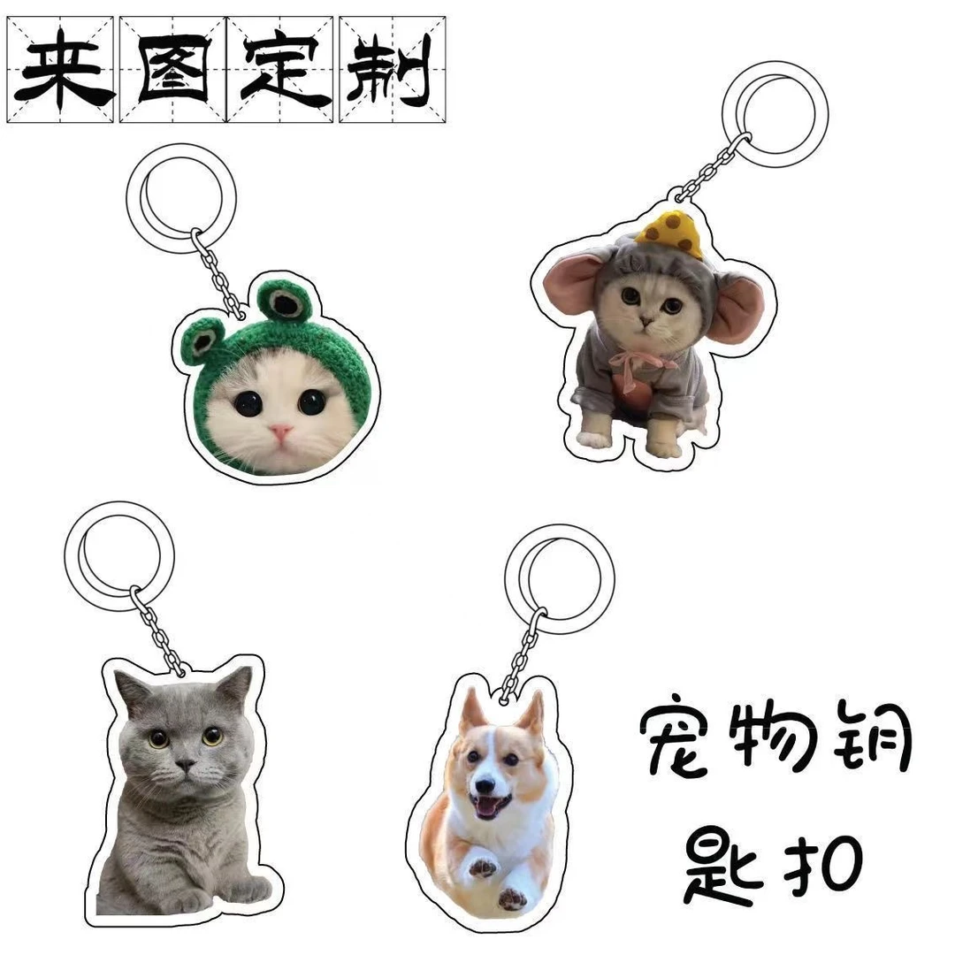 亚克力钥匙扣定制diy来图定做小猫小狗书书包挂件猫咪照片挂饰