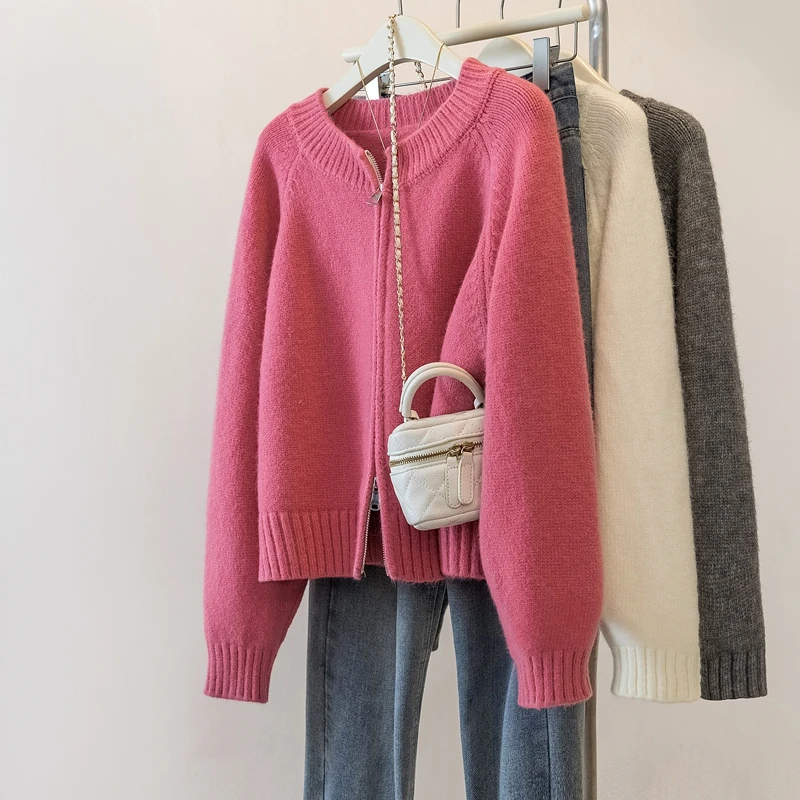 大码女装2024秋季新款时尚慵懒风外穿宽松简约拉链长袖上衣毛衣潮