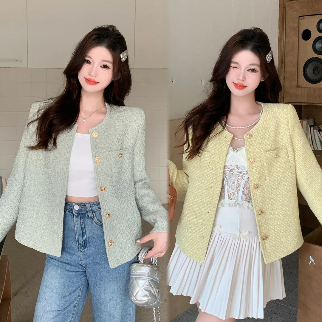 2024年秋季新款时尚温柔风小香风短外套法式高级感圆领显瘦上衣潮