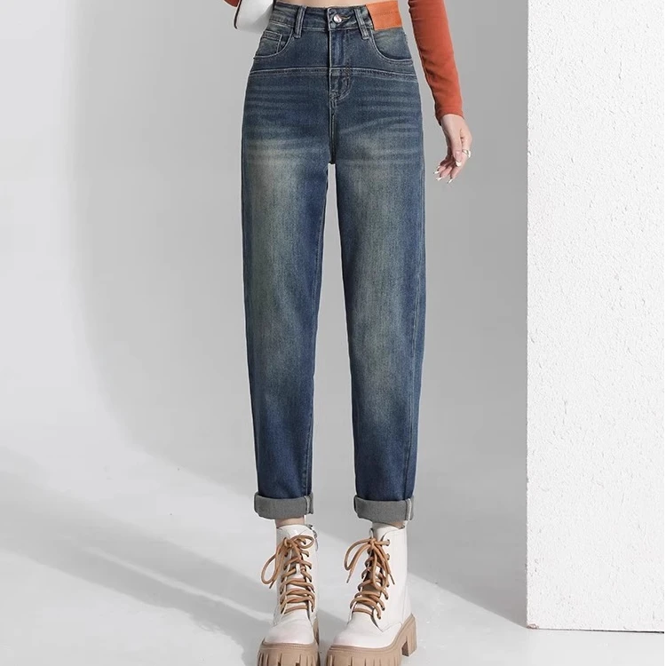 时尚休闲复古哈伦牛仔裤女秋冬季2024秋季新款遮跨萝卜老爹裤子潮