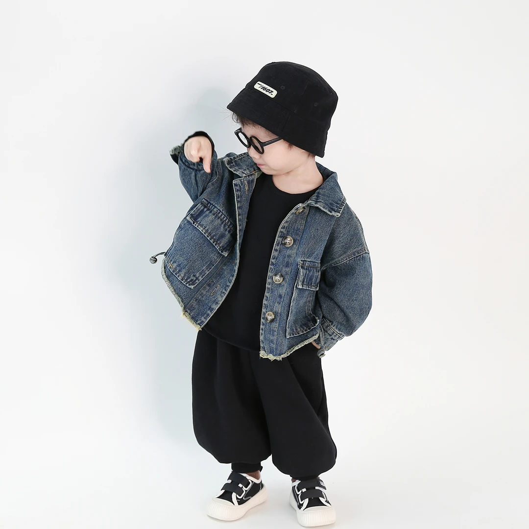 复古~儿童宝宝牛仔外套2025年秋季新款韩版宽松毛边夹克设计感潮