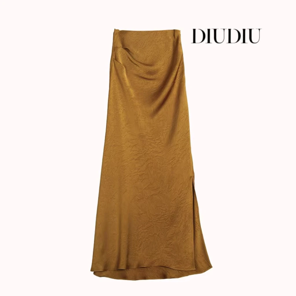 【DIUDIU】【琥珀】休闲半身裙气质轻奢高腰时尚百搭女士复古开叉长款