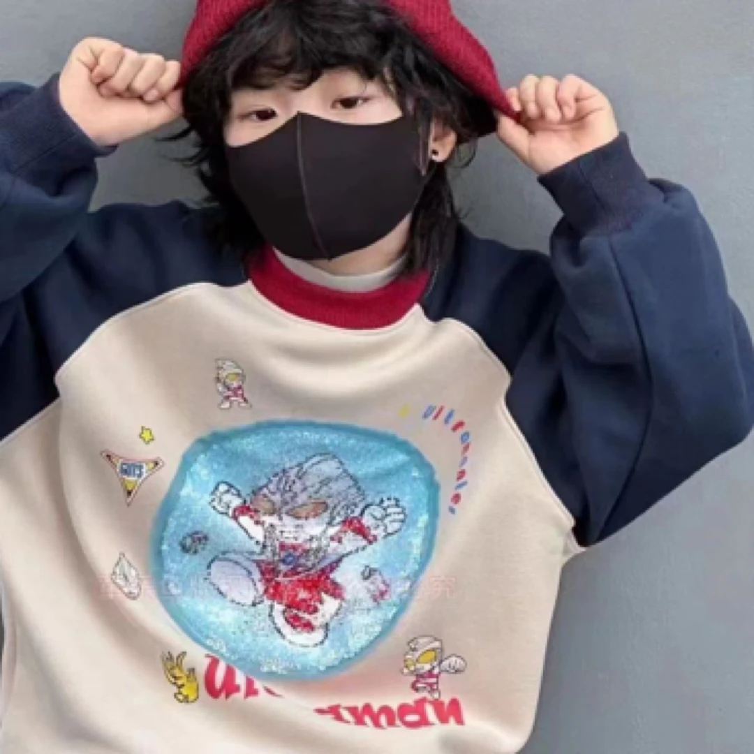 儿童加绒冬季卫衣90码（清货）奥特曼卡通卫衣男童加绒秋冬保暖上衣