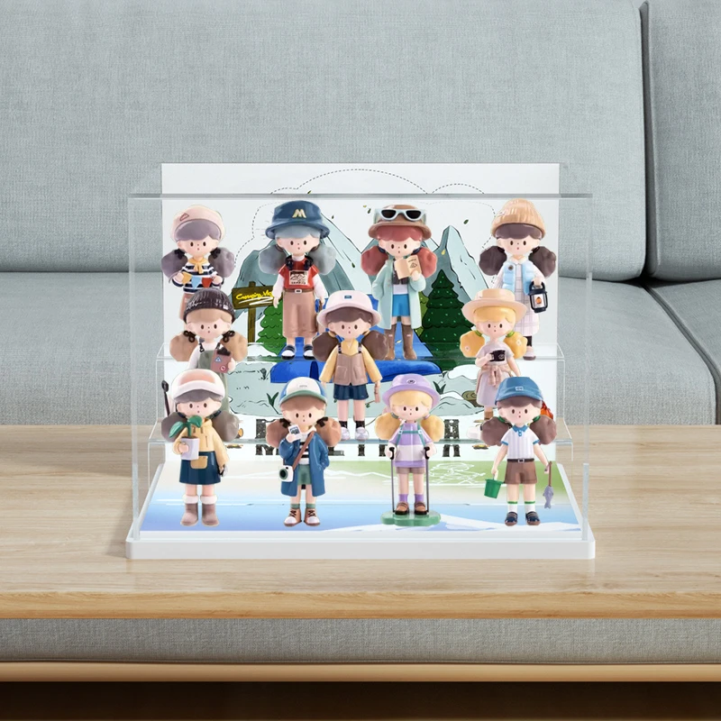 旻悦亚克力展示盒爆米花妹妹户外日记盲盒手办玩具架防尘盒罩A174