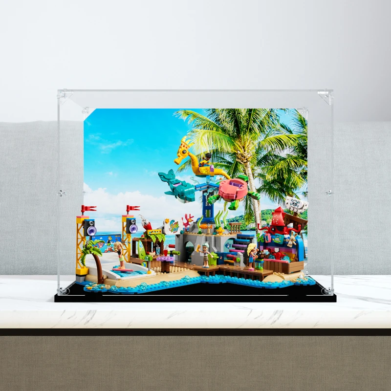 旻悦亚克力防尘盒适用乐高41737 海滩游乐园拼装积木模型展示罩