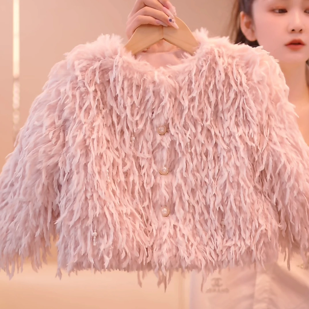 【小米粒】女童流苏毛毛衣加棉外套