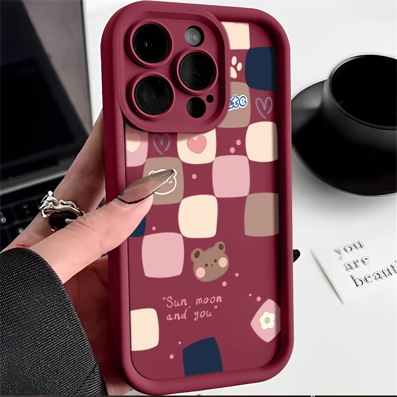创意格子小熊适用iphone15苹果壳14promax硅胶13pro透明12高级11