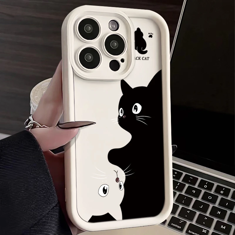 黑白猫咪适用iphone15苹果手机壳14promax硅胶13PRO高级12/11/XS