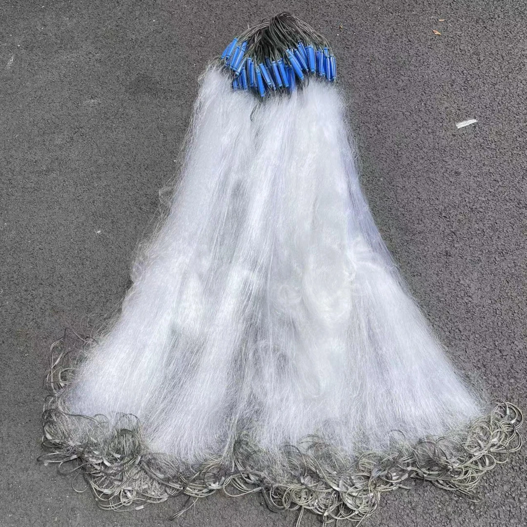 三层渔网户外捕鱼地笼网鱼笼折叠虾笼海网加重铅坠粘网挂网白色