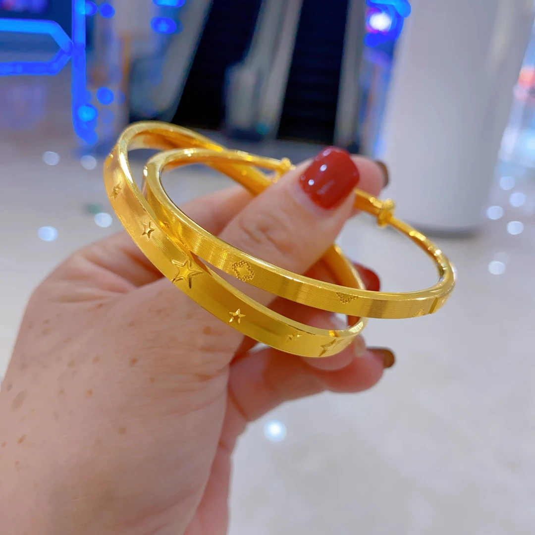 足银手镯 四叶草花朵推拉圈口可调窄面亮面车花拉丝工艺送女朋友