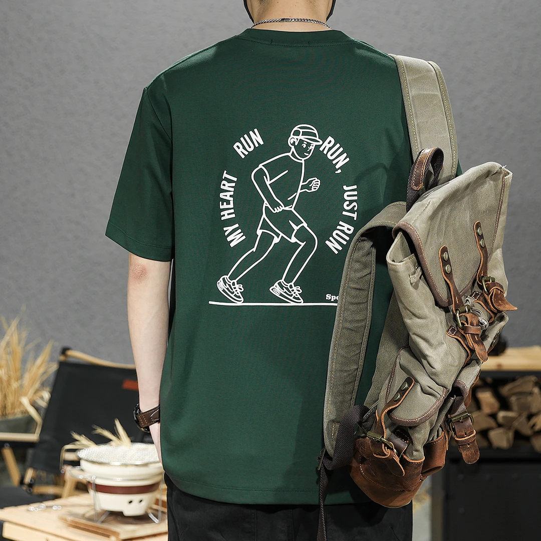 美式冰丝凉感创意趣味印花短袖t恤男士宽松大码透气圆领半袖上衣T