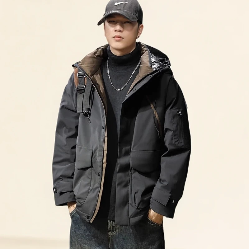 90%白鹅绒 冬季潮牌新款山系户外工装连帽羽绒服男潮牌加厚外套潮