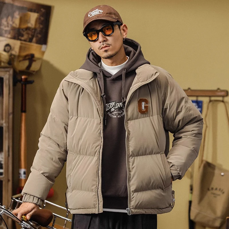美式立领短款羽绒服男宽松冬季保暖外套男士潮流时尚户外无帽外衣