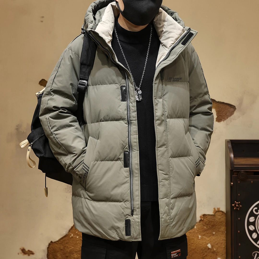 85鹅绒连帽羽绒服男中长款冬季新款加厚保暖工装大码冲锋外套男装