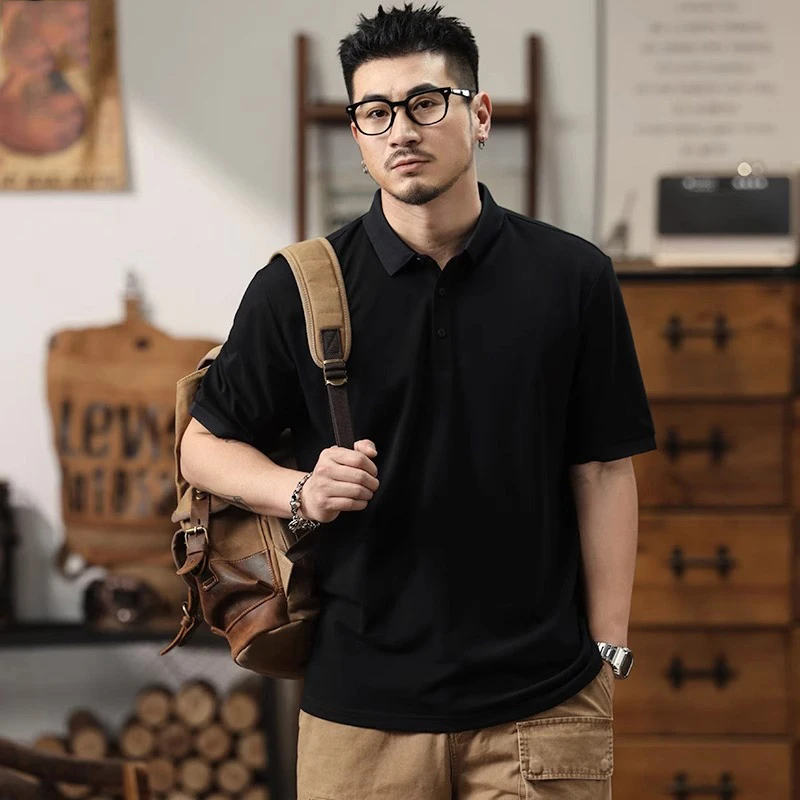 美式高端纯色短袖Polo衫男士夏季2025新款宽松休闲翻领T恤男上衣T