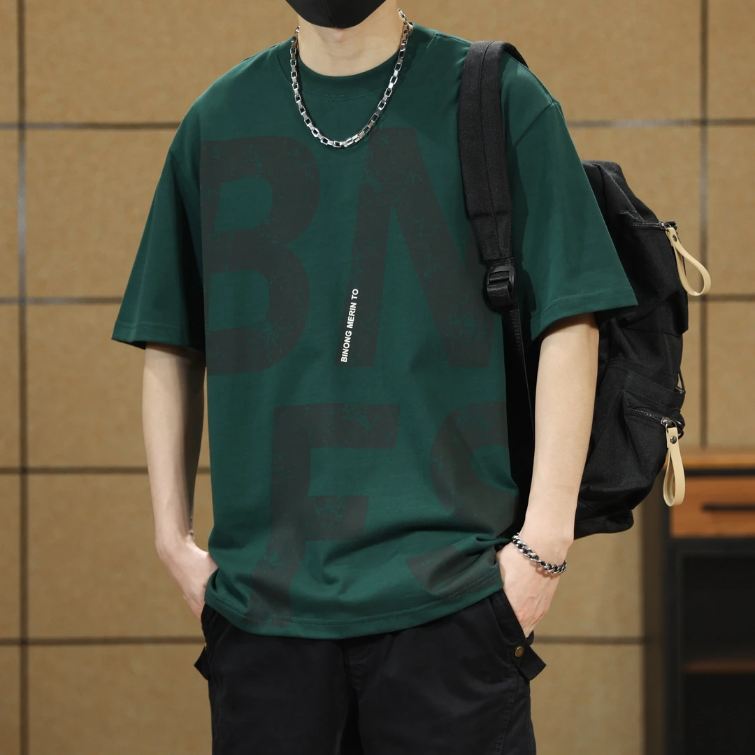 夏季潮牌重磅260g纯棉短袖t恤男士潮流复古印花半袖宽松大码T恤男