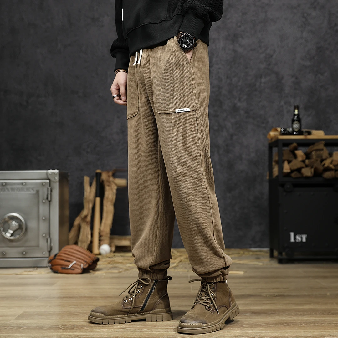 美式潮牌卫裤男宽松大码休闲长裤秋冬新款雪尼尔加绒加厚运动裤子