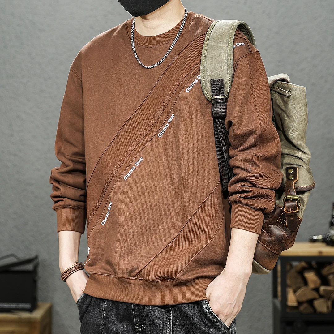 重磅400g美拉德卫衣男秋季宽松大码针织圆领上衣美式复古套头外套