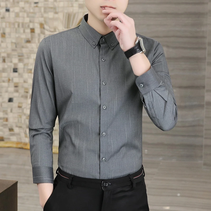 男士长袖衬衫高级感休闲条纹痞帅衬衣2025秋冬季新款修身帅气上衣