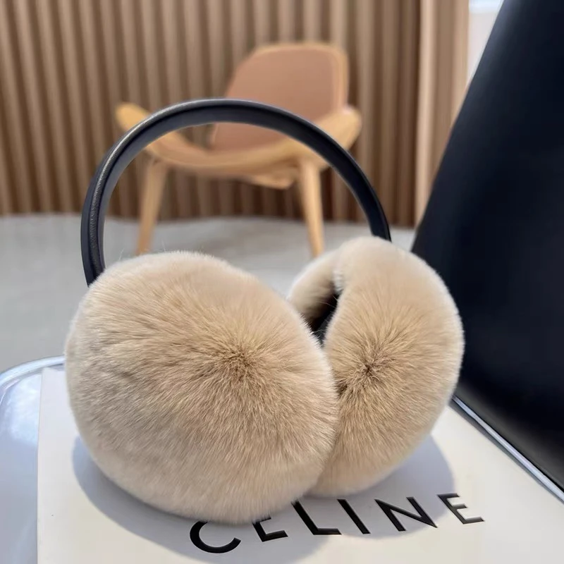 真獭兔毛耳罩女秋冬保暖耳套耳包简约真皮草耳捂耳暖可伸缩