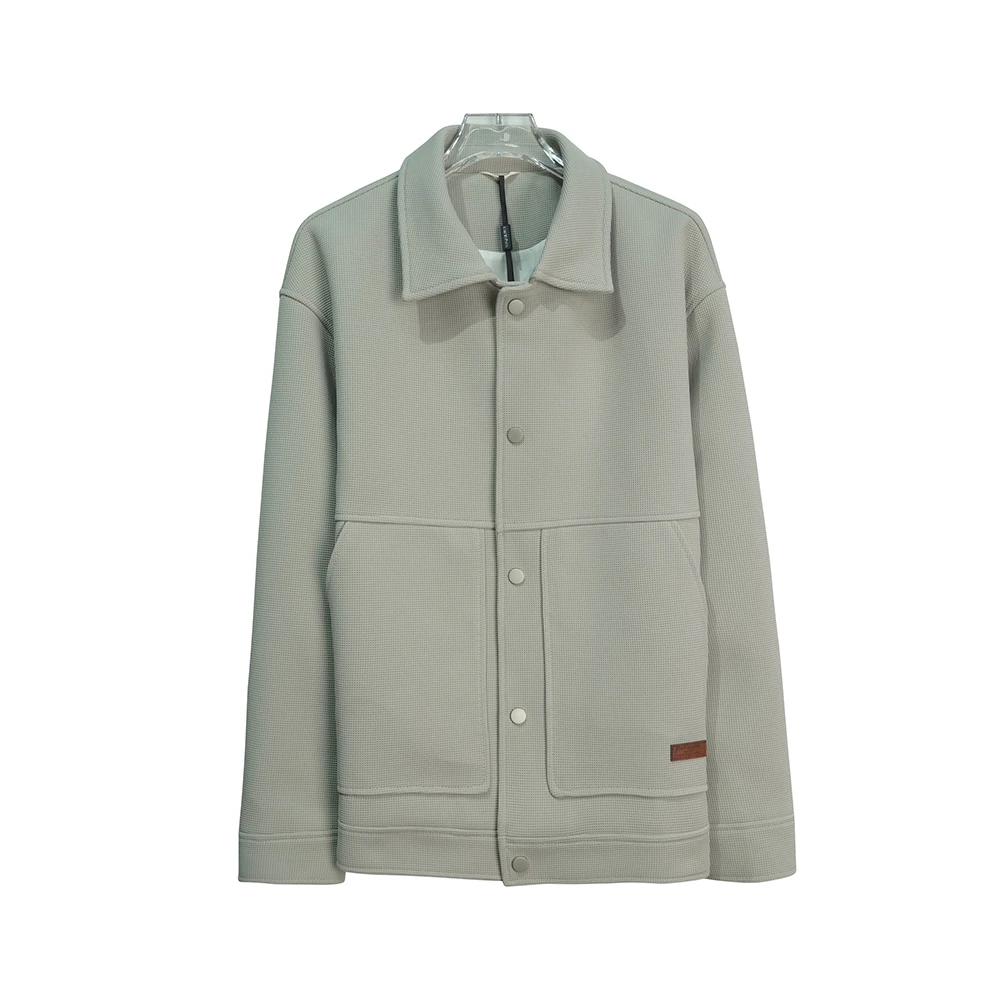 X2601【上新】春季新品玉米格百搭简约纯色翻领夹克休闲男外套4C