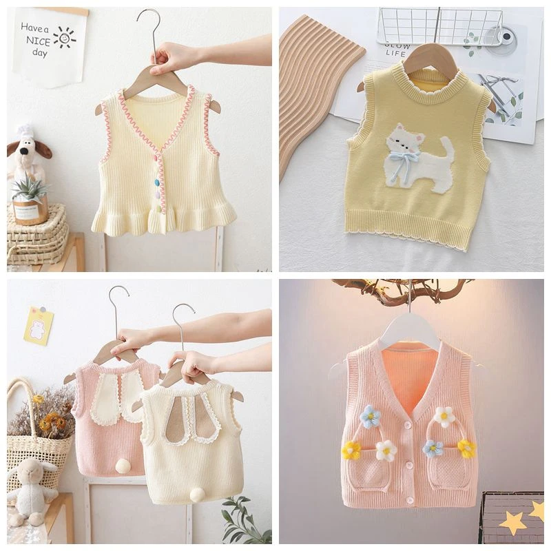 2025年新款春款儿童针织马甲女童可爱背心宝宝毛衣婴儿无袖坎肩衣
