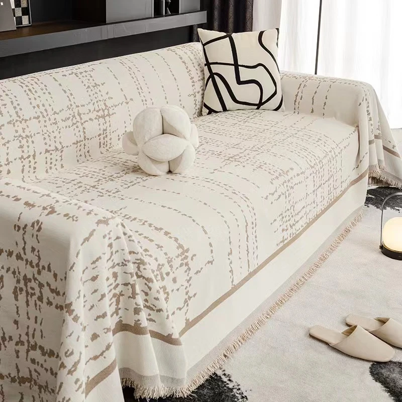 雪尼尔年轮沙发盖布一巾多用简约ins沙发巾一片式全包沙发套罩