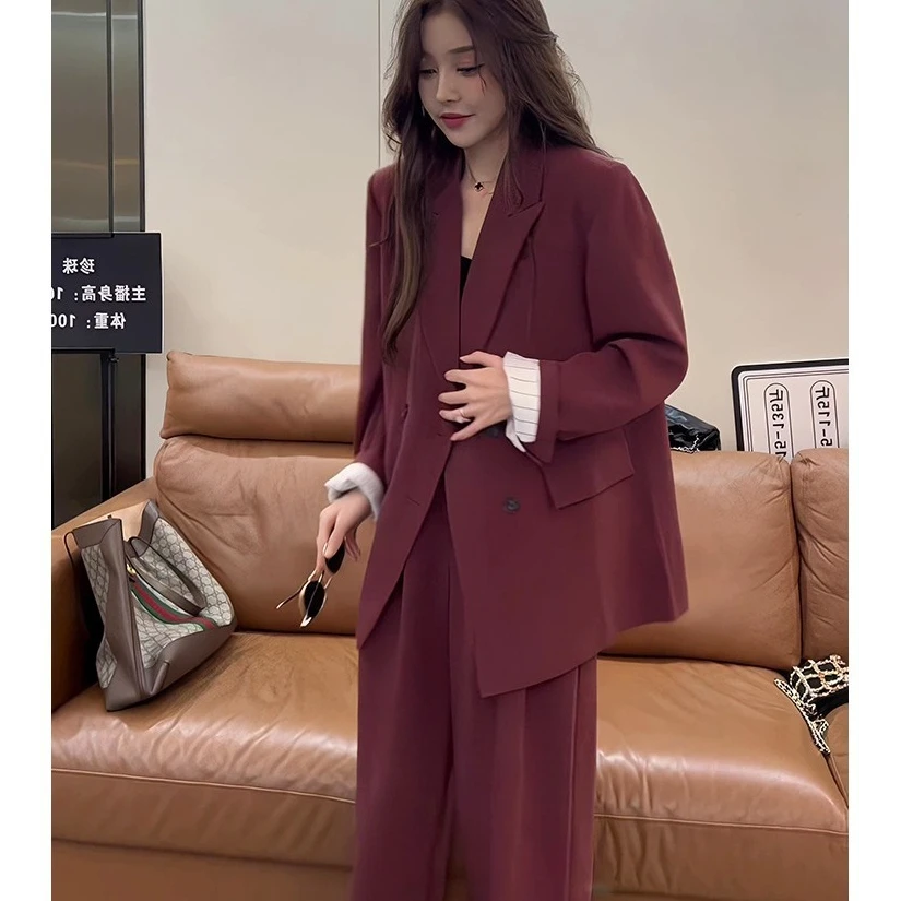 秋季大码女装盐系轻熟中长款西装套装韩版胖mm宽松职业西服两件套