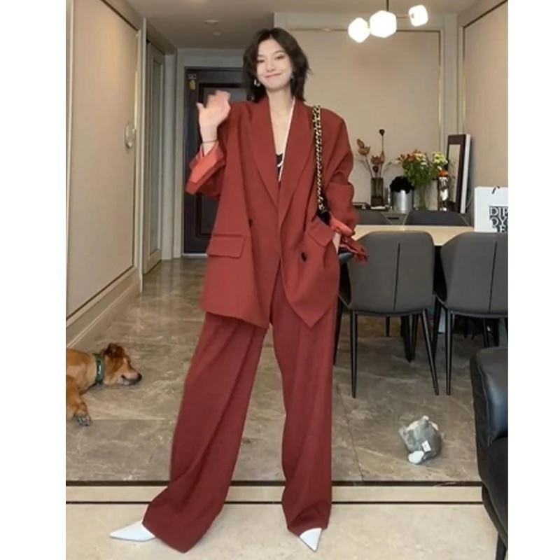 春装大码女装盐系穿搭高级感休闲宽松西装时尚女胖mm阔腿裤两件套