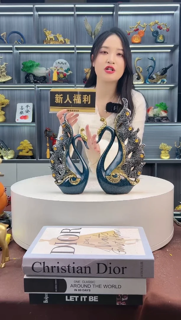 【闪购商品】密胺摆件蓝色带钻天鹅