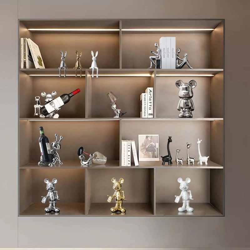 轻奢网红酒柜套装组合电镀陶瓷客厅展示柜卡通公仔摆件装饰品玄关