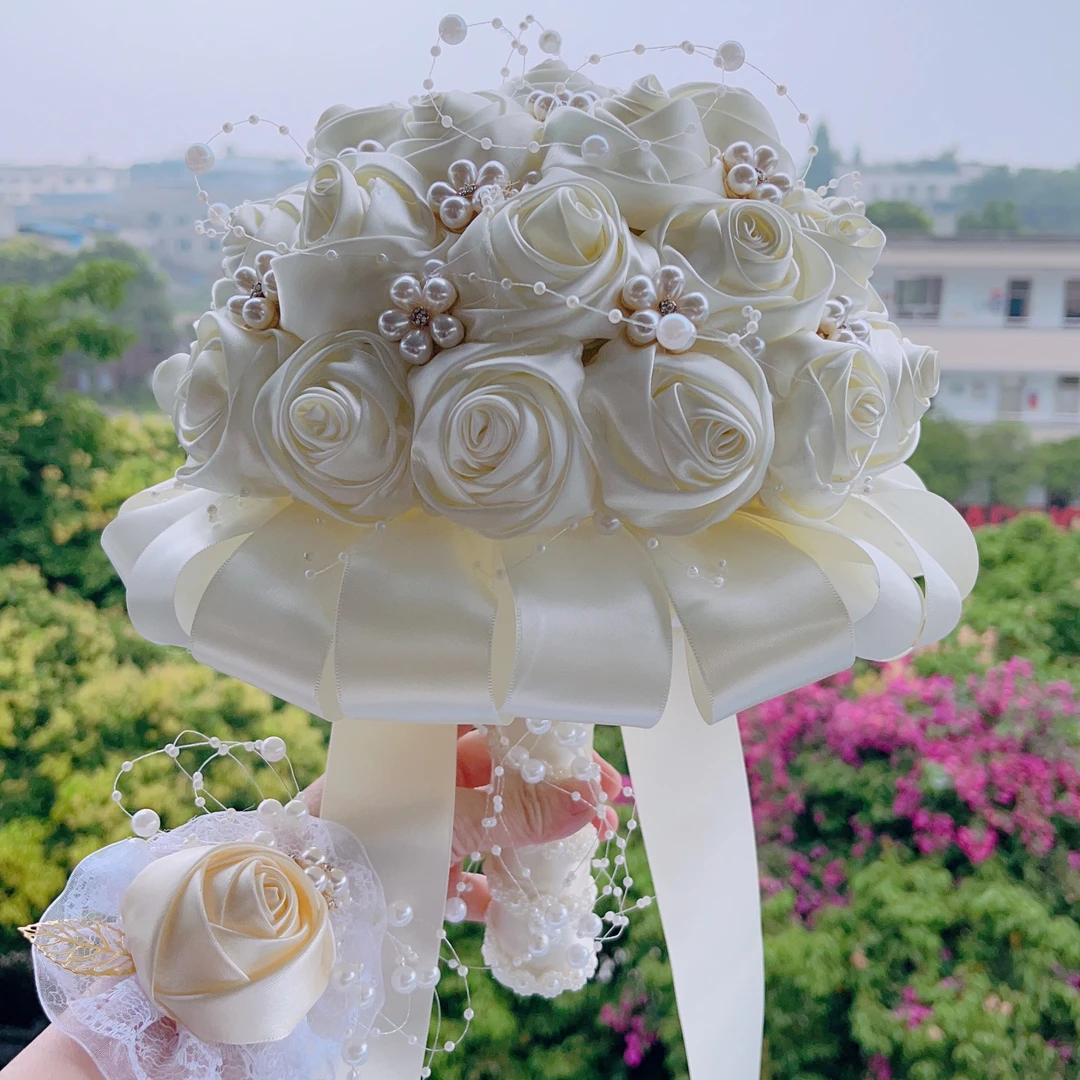【单色款】新娘手捧花材料包/成品【成品花朵不用卷花】送闺蜜送新娘