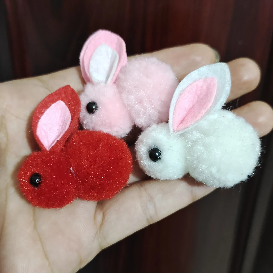 4cm 毛球兔子 DIY饰品配件 手工发饰材料 毛绒小兔子 红色白色