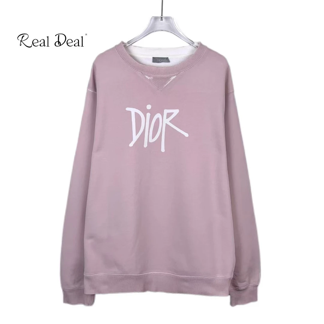 95新 DIOR/迪奥 014635 印花圆领粉色棉质长袖卫衣 L码