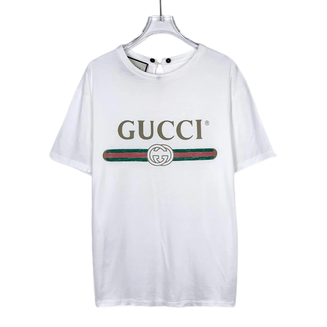 99新 GUCCI/古驰 015648 logo印花圆领白色棉质短袖T恤 S码
