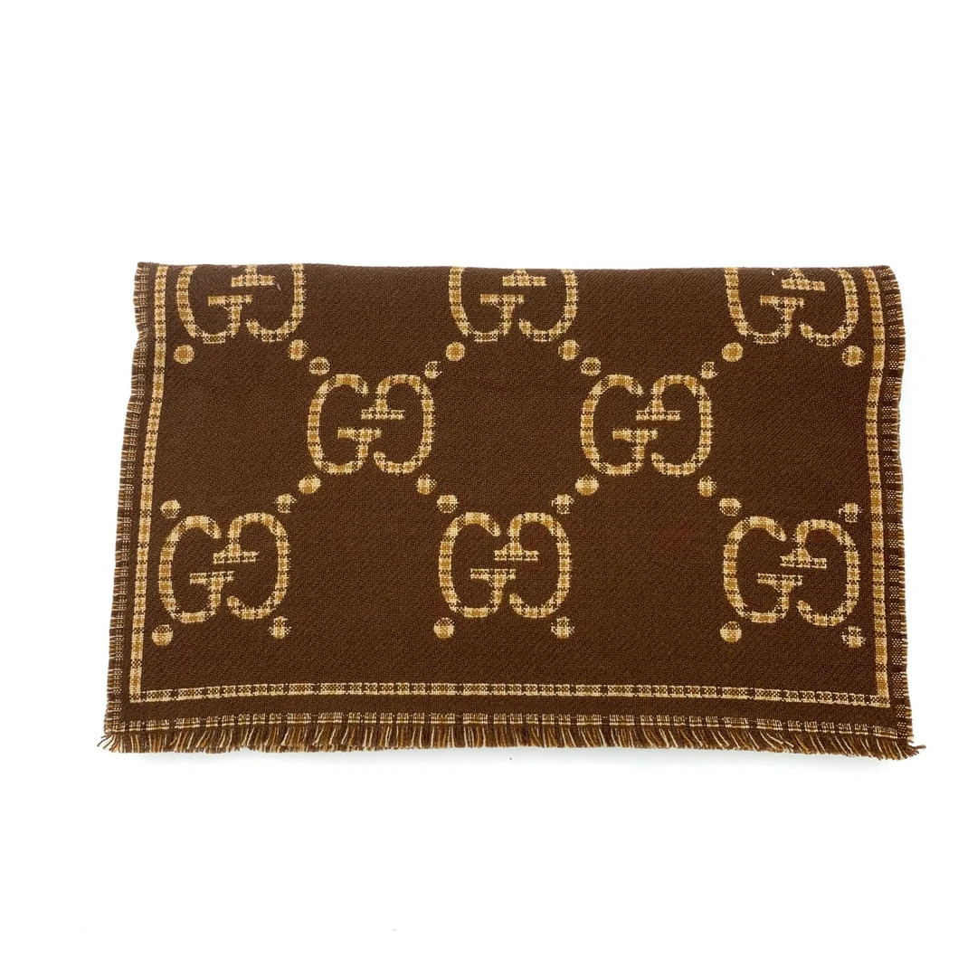 99新 GUCCI/古驰  H9995 logo老花满印羊毛围巾