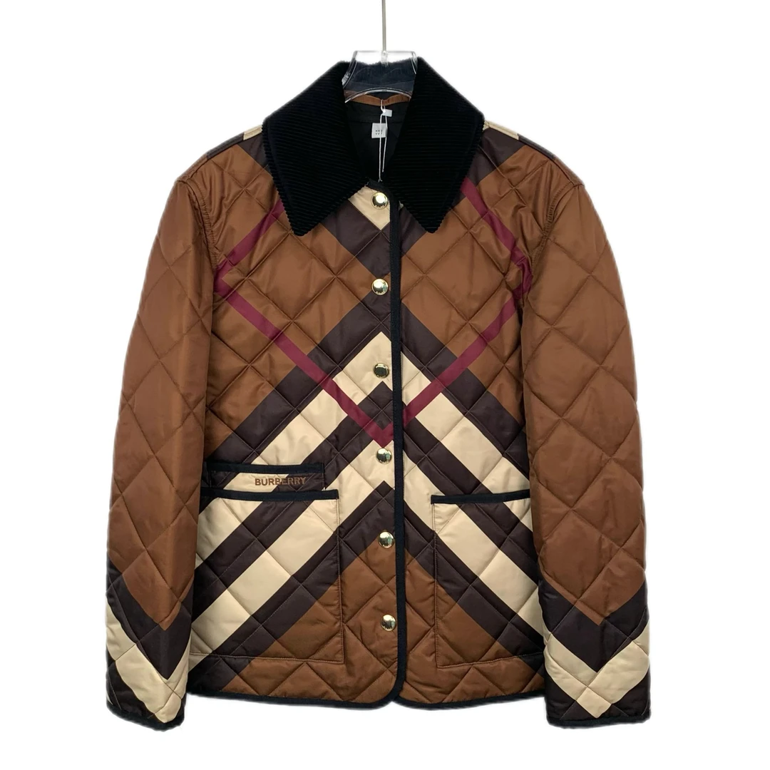 99新 BURBERRY/博柏利 H9082  棕色logo刺绣棉服夹克外套 XXS码