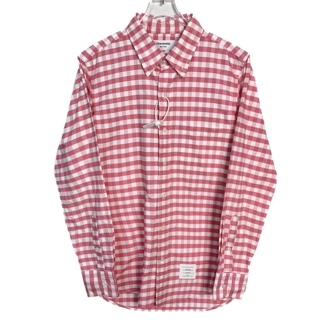 99新 THOMBROWNE 006849  红色格纹翻领长袖衬衫 1码