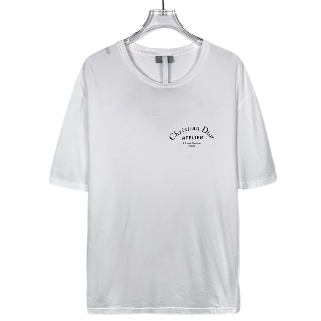 99新 DIOR/迪奥 014584 logo标语印花圆领白色棉质短袖T恤 S码