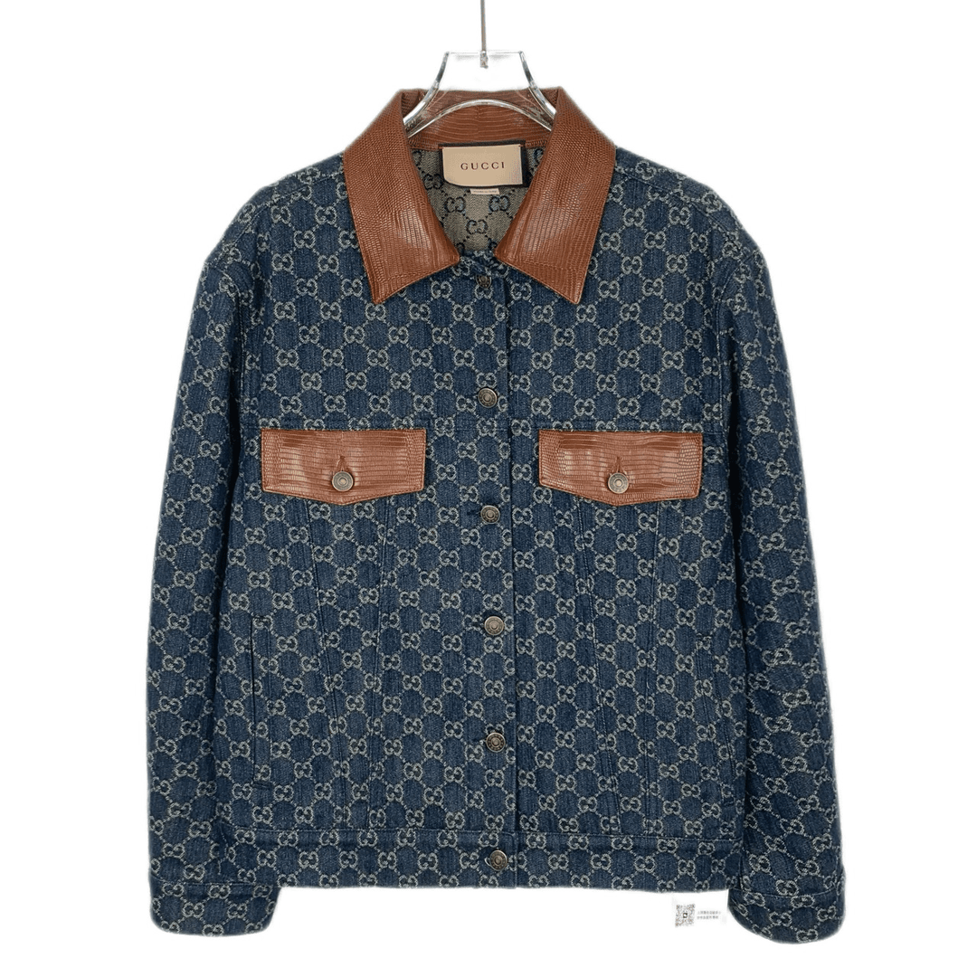99新  015624 Gucci 古驰 双G满印蓝色棉质牛仔外套 40 S码