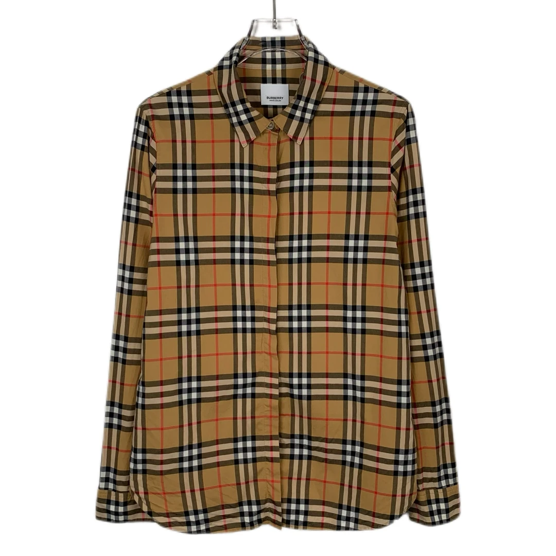 99新 BURBERRY/博柏利 018681 经典格纹翻领棕色衬衫 S码