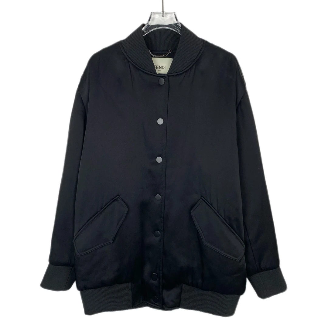 95新 FENDI/芬迪 015013 logo蝴蝶结黑色棒球夹克外套 42码